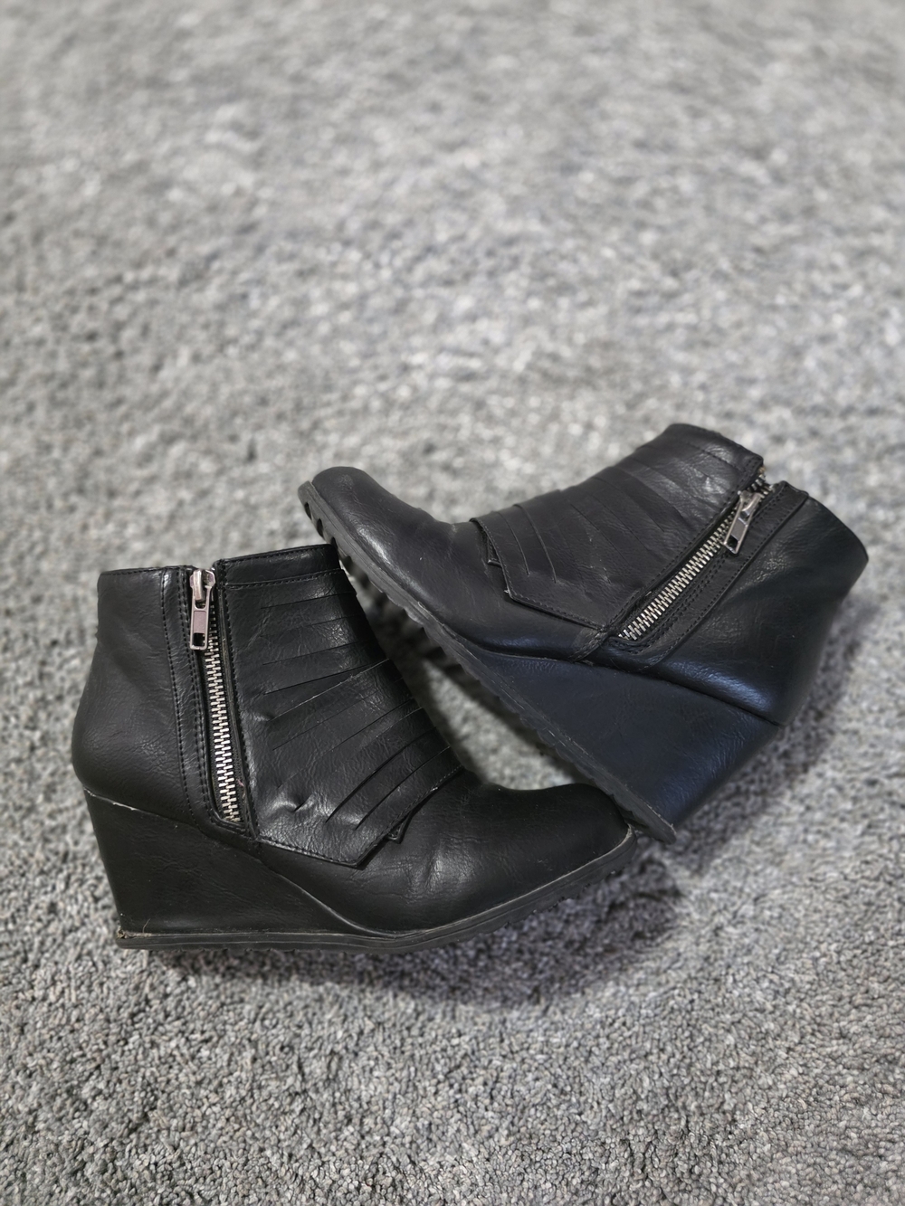 2 Lips Too Black Wedge Ankle Booties with Side Zipper